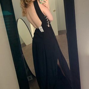 NWT Forever 21 Black Maxi Backless Slit Lace Up Dress